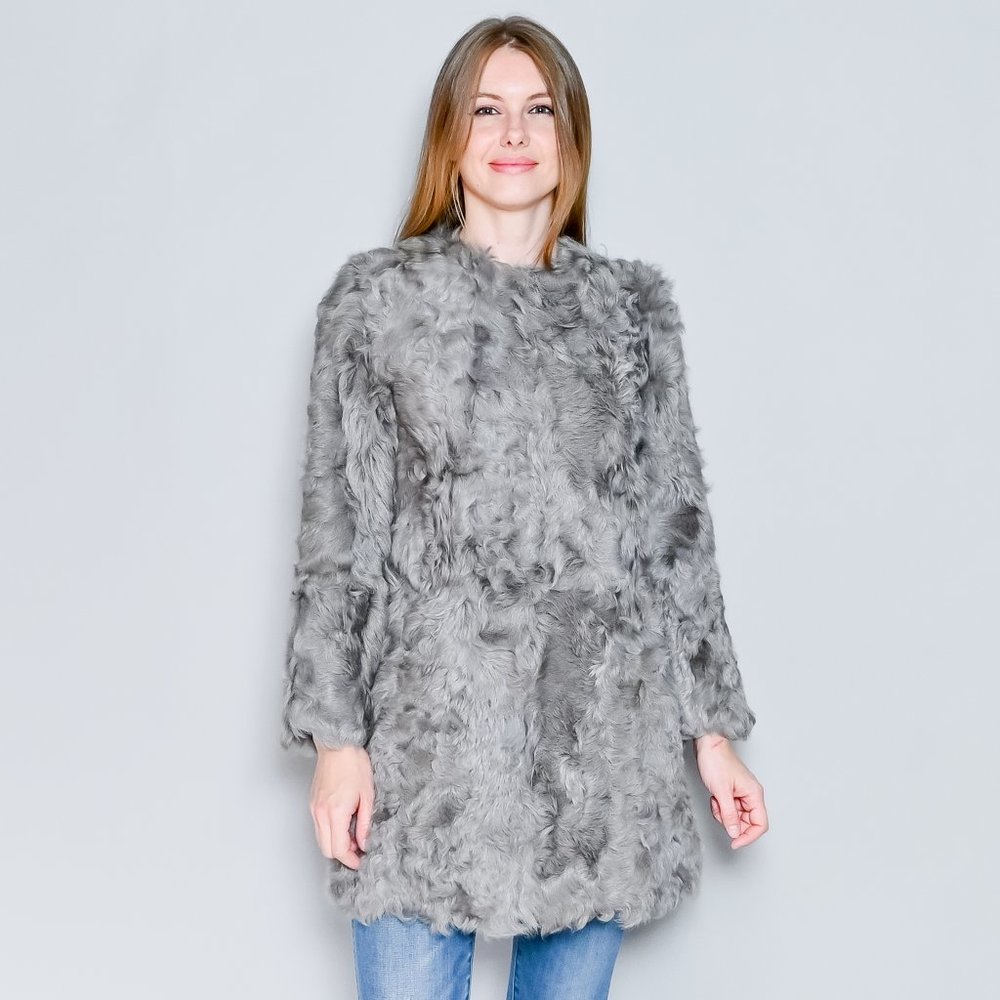 VINTAGE 1970s Gray Genuine Sheepskin Fur Jacket Small